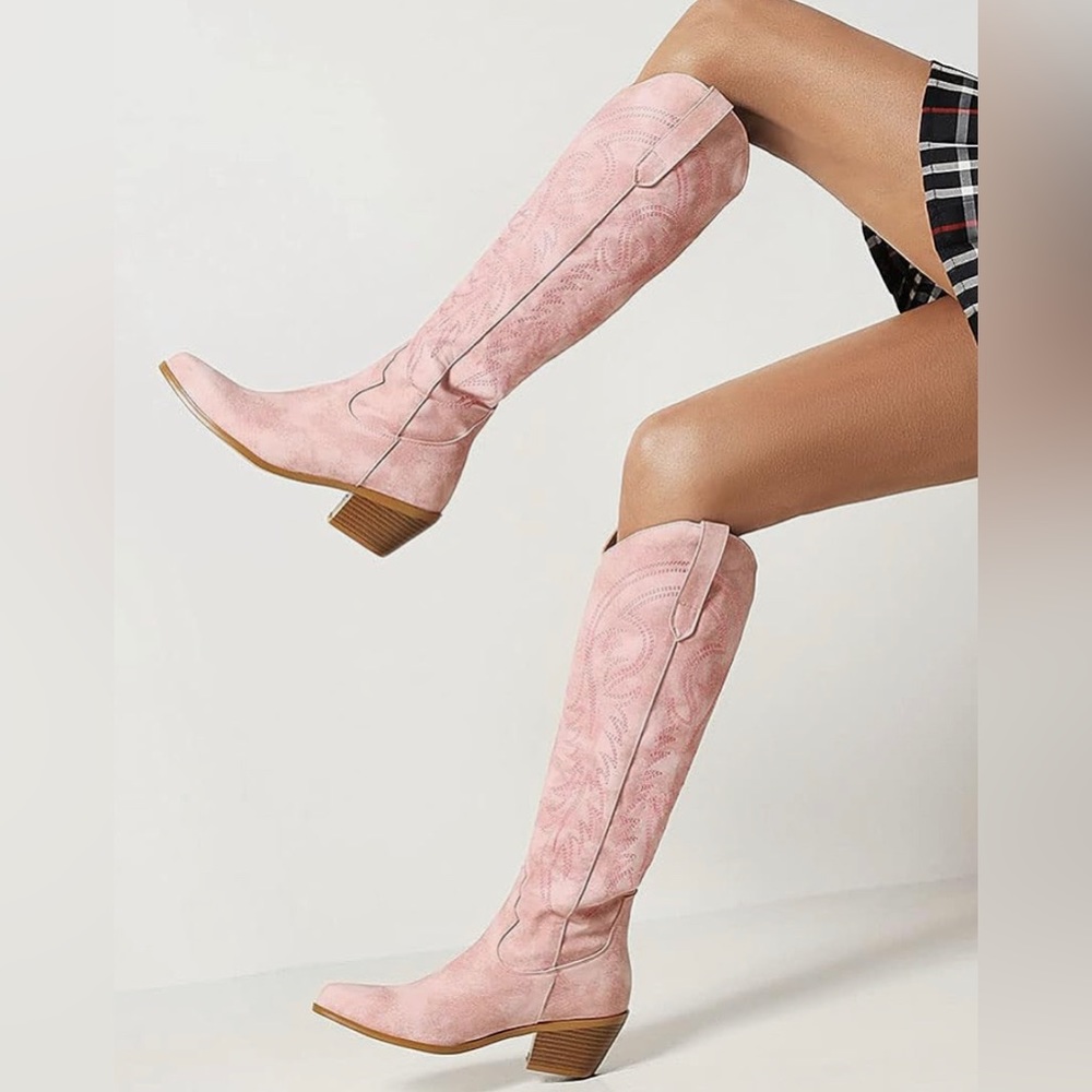 Pink suede cowgirl boots! Size 8.5 never worn!